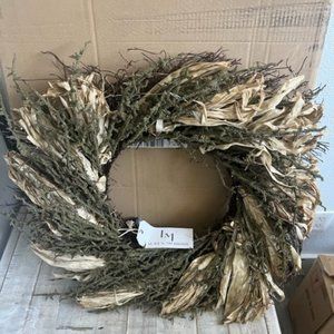 24" Illuminated Harvest Corn Leaf and Vine Wreath by Lauren McBride NEW
